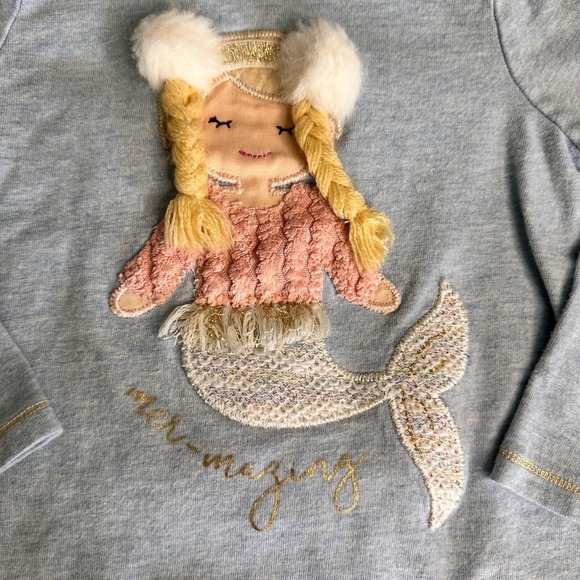 Mud Pie Mermaid Applique Top Long Sleeve Shirt‎ Girl's Small 12-18M - Picture 1 of 8